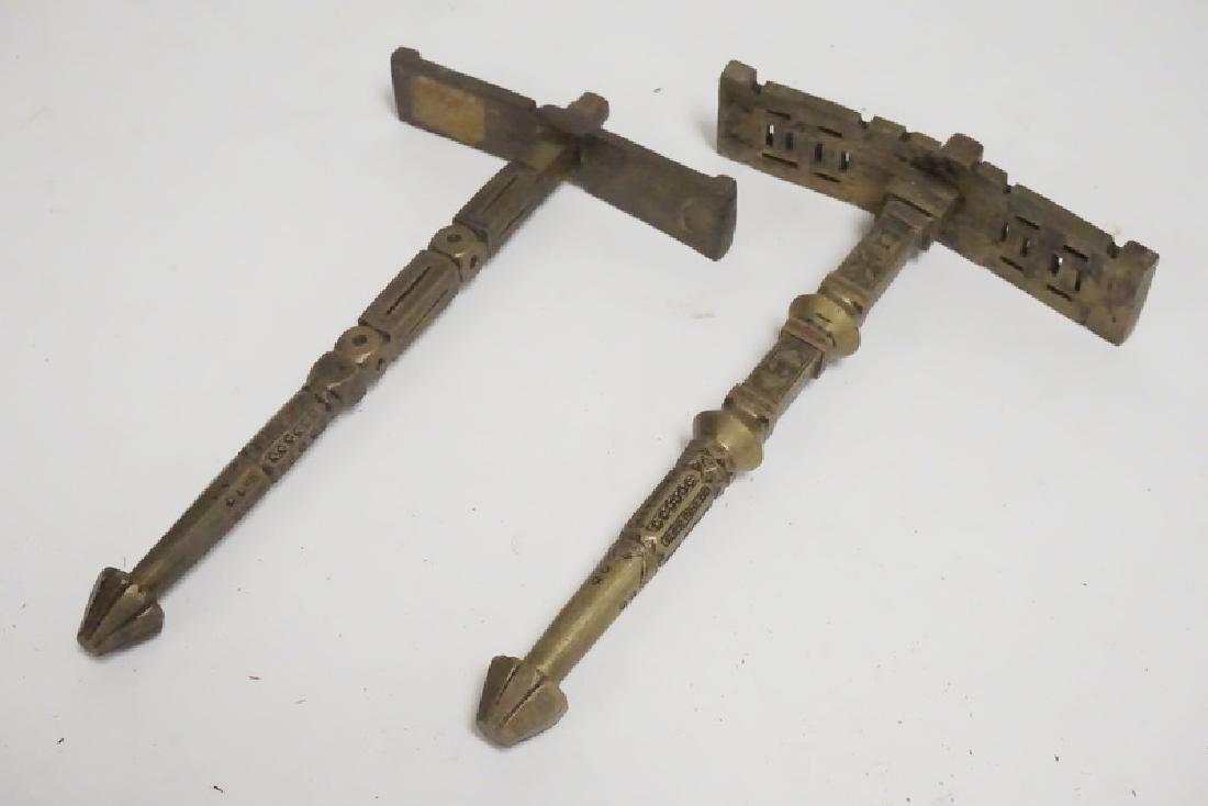 2 MIDDLE EASTERN/ASIAN BRONZE HAMMERS: 2 MIDDLE EASTERN/ASIAN BRONZE HAMMERS. LONGEST IS 10 1/4 INCHES.