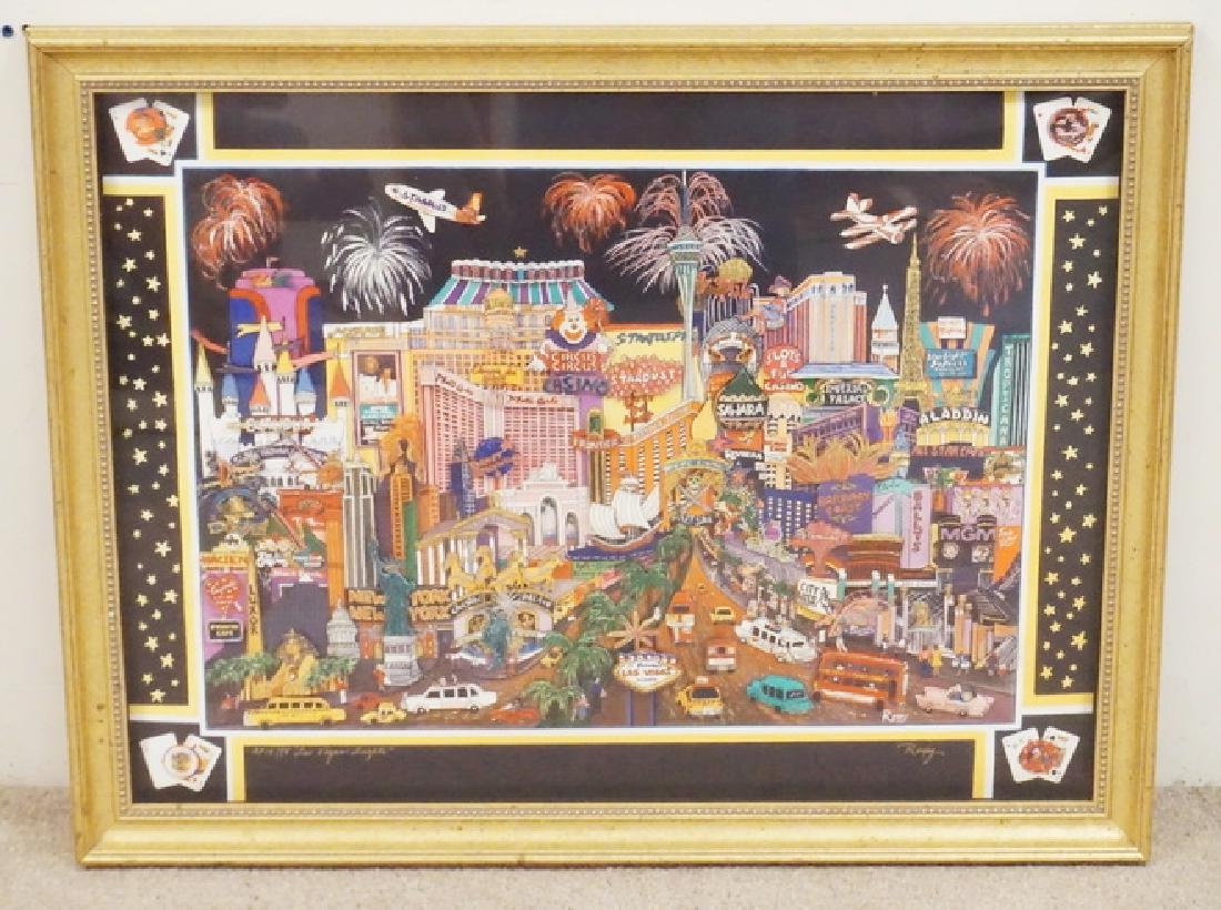 ROXY - LAS VEGAS LIGHTS: ROXY - LAS VEGAS LIGHTS LIMITED EDITION AND ARTIST SIGNED 3 DIMENSIONAL PRINT. AP 14/75. 36 X 28 INCH FRAME.