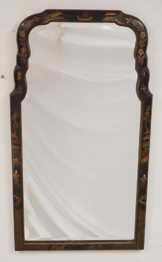 CHINOISERIE MIRROR.: CHINOISERIE MIRROR WITH BEVELED GLASS. 20 3/4 X 37 INCHES.