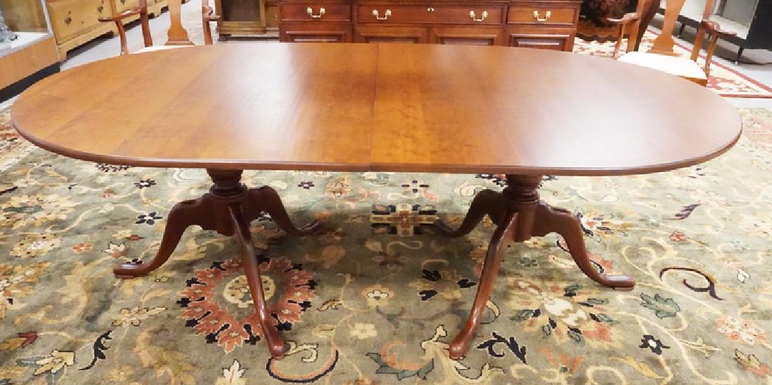 ELDRED WHEELER DINING TABLE: ELDRED WHEELER CHERRY DINING TABLE WITH 2 LEAVES.FLIP TOP PEDESTALS. 42 X 48 INCH TOP PLUS TWO 20 1/4 INCH LEAVES.