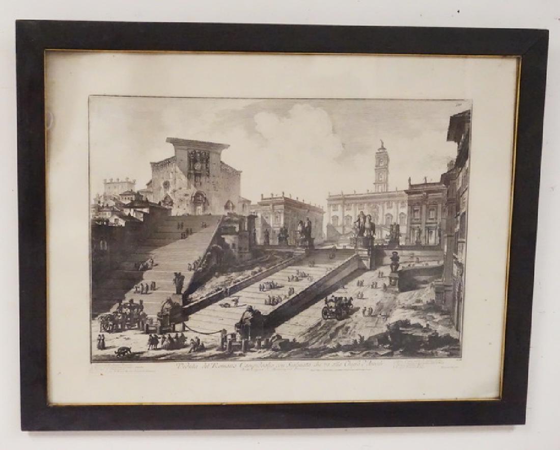 ENGRAVING TITLED *VEDUTA DEL ROMANO CAMPIDOGLIO CON: ENGRAVING TITLED *VEDUTA DEL ROMANO CAMPIDOGLIO CON SCALINATA CHE VA ALLA CHIEFA D' ARACELI*. 22 X 16 INCH IMPRESSION.