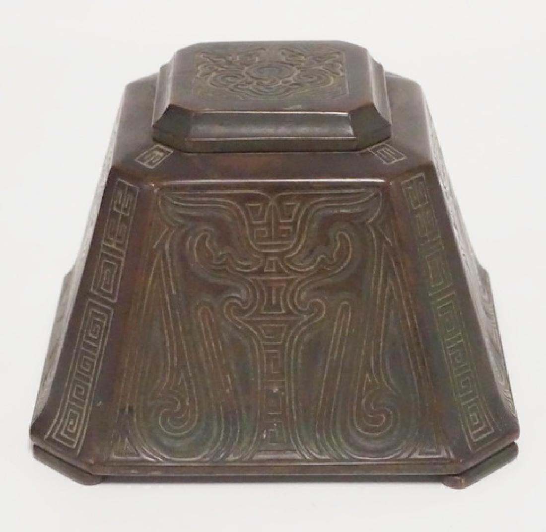 TIFFANY STUDIOS *CHINESE* INKWELL: TIFFANY STUDIOS CHINESE PATTERN INKWELL #1753. 6 1/4 INCHES SQUARE.