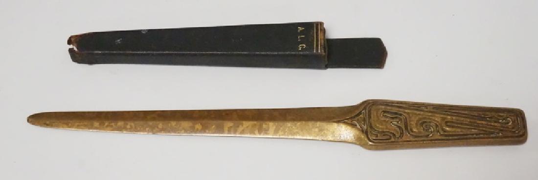 TIFFANY STUDIOS *CHINESE* LETTER OPENER: TIFFANY STUDIOS CHINESE PATTERN GILT BRONZE LETTER OPENER. 11 3/8 INCHES LONG.