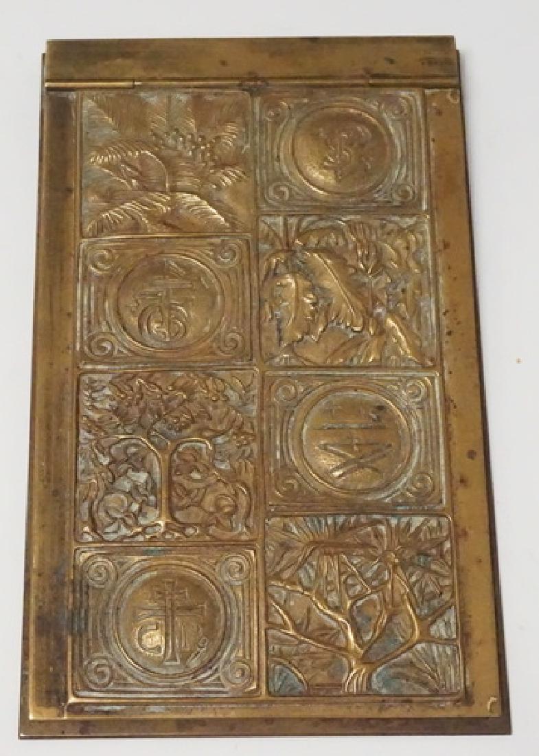 TIFFANY STUDIOS *BOOKMARK* NOTE PAD HOLDER: TIFFANY STUDIOS BOOKMARK PATTERN BRONZE NOTE PAD HOLDER. 4 5/8 X 7 1/8 INCHES.