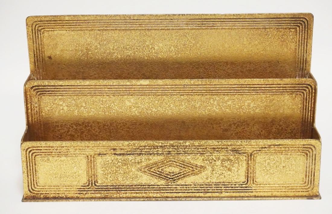 TIFFANY STUDIOS *GRADUATE* LETTER HOLDER: TIFFANY STUDIOS GILT BRONZE LETTER HOLDER IN THE GRADUATE PATTERN. 9 1/2 INCHES WIDE.