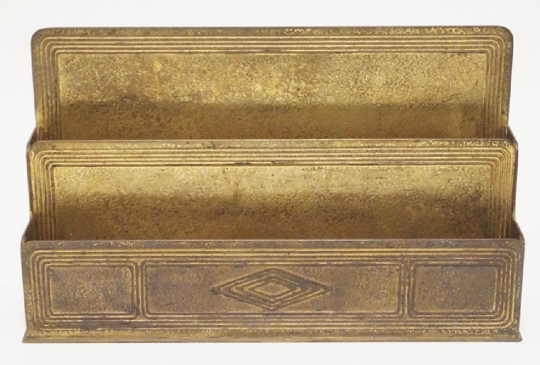 TIFFANY STUDIOS *GRADUATE* LETTER HOLDER: TIFFANY STUDIOS GILT BRONZE GRADUATE PATTERN LETTER HOLDER. 9 1/2 INCHES LONG.