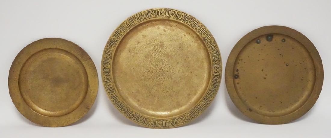 3 PCS TIFFANY STUDIOS BRONZE: 3 PIECE LOT OF TIFFANY STUDIOS & TIFFANY & CO BRONZE DORE. LARGEST PLATE MEASURES 12 INCHES.
