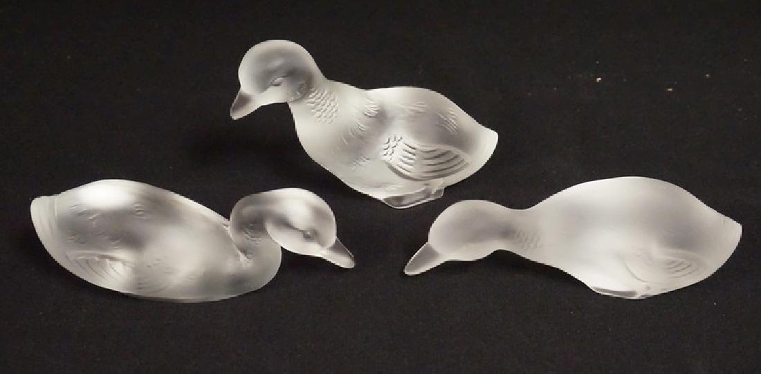 BACCARAT: LOT OF 3 BACCRAT FROSTED CRYSTAL DUCKLINGS. TALLEST IS 3 INCHES.