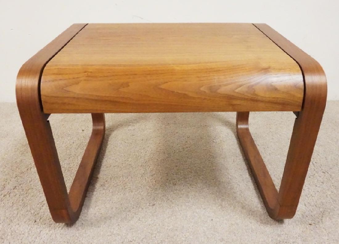 MUELLER MODERN END TABLE: MUELLER MODERN END TABLE WITH BENTWOOD LEGS. 24 X 20 AND 17 1/2 INCHES HIGH.
