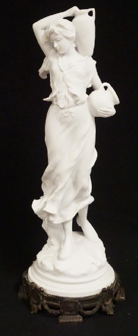 FRENCH PARIAN FIGURE BY MORIN: FRENCH PARIAN PORCELAIN FIGURE BY MORIN. MOUNTED ON A BRONZE BASE. 20 INCHES HIGH.