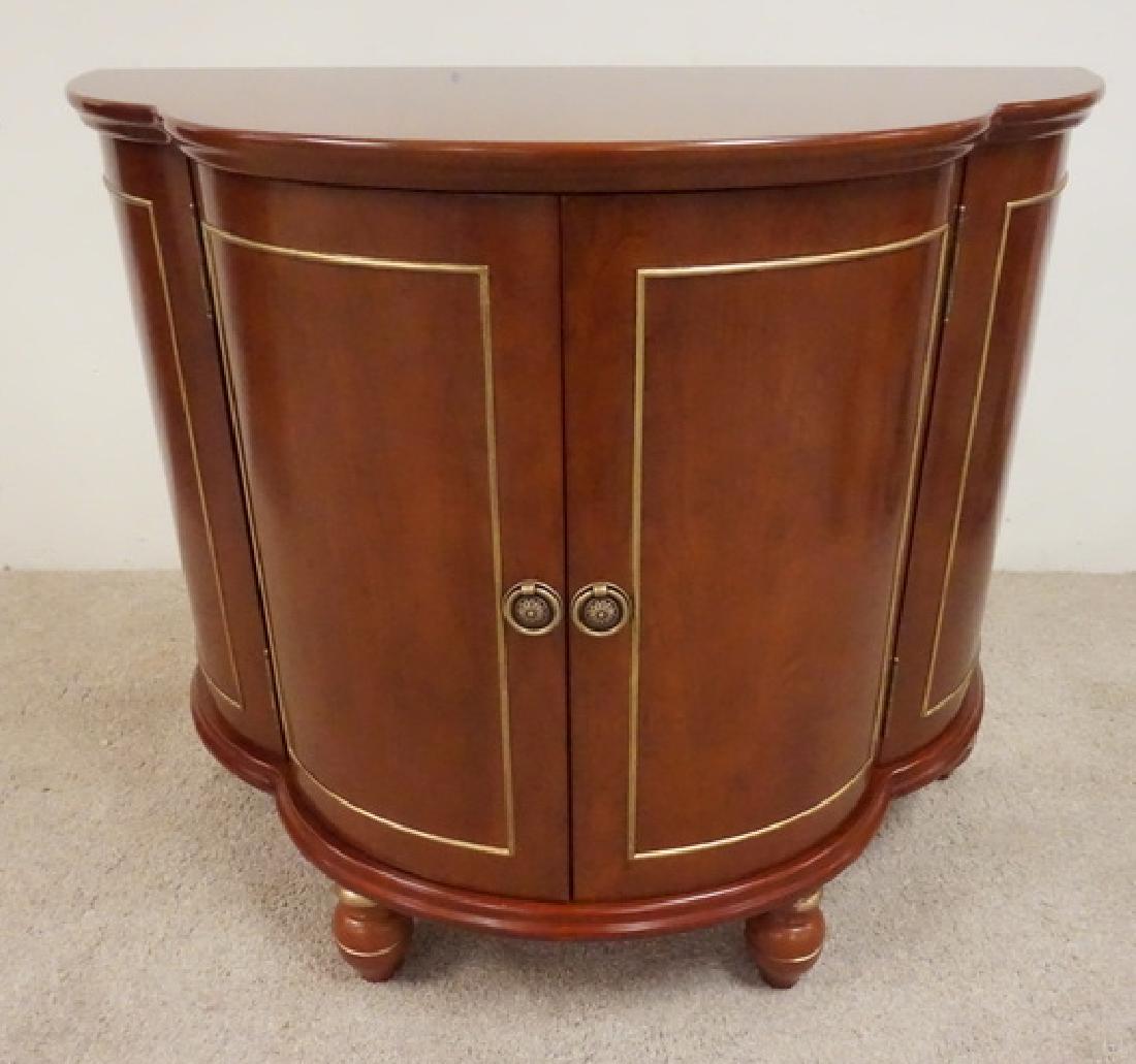 TREFOIL CABINET WITH BRASS LINED PANELING: TREFOIL CABINET WITH BRASS LINED PANELING. 37 1/4 INCHES WIDE. 18 INCHES DEEP. 32 1/4 INCHES HIGH.