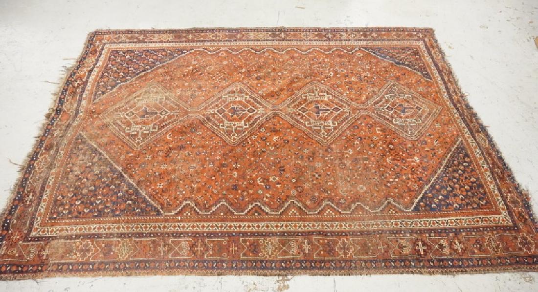 ANTIQUE HAND WOVEN ORIENTAL RUG: ANTIQUE HAND WOVEN ORIENTAL RUG MEASURING 7 FT X 9 FT 6 INCHES. HAS WEAR.