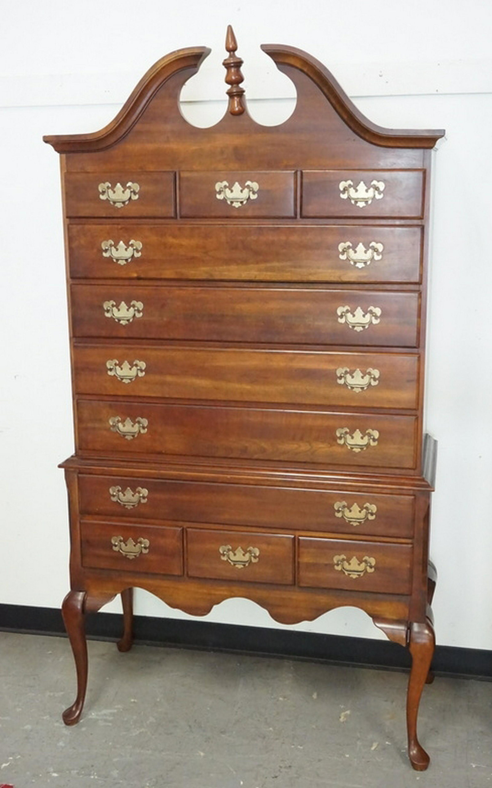PENNSYLVANIA HOUSE HIGHBOY: PENNSYLVANIA HOUSE CHERRY HIGHBOY. 76 INCHES HIGH. 40 1/2 INCHES WIDE.