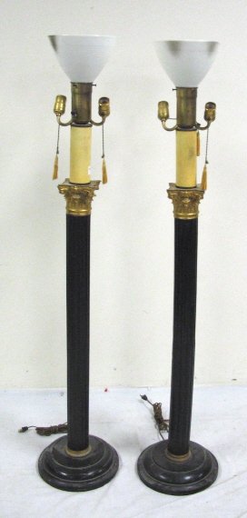 GILT METAL & WOOD CORINTHIAN COLUMN FLOOR LAMPS