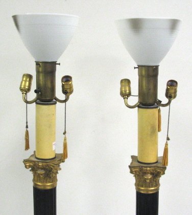 GILT METAL & WOOD CORINTHIAN COLUMN FLOOR LAMPS - 2