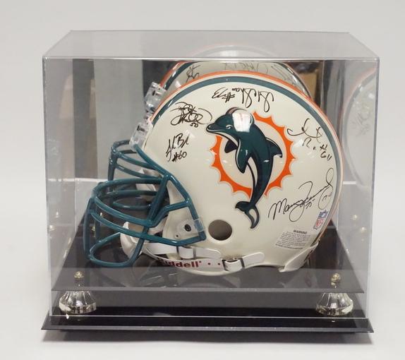 AUTOGRAPHED DOLPHINS HELMET: SIGNED DOLPHINS FOOTBALL HELMET WITH VARIOUS SIGNATURES INCLUDING MANNY FERNANDEZ, OJ MCDUFFIE AND OTHERS.