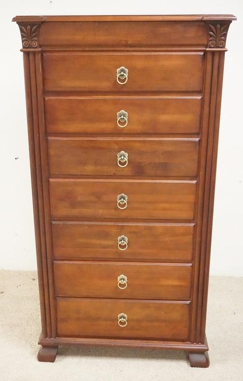 ETHAN ALLEN CHERRY LINGERE CHEST: ETHAN ALLEN CHERRY LINGERE CHEST. 57 INCHES HIGH. 30 INCHES WIDE.