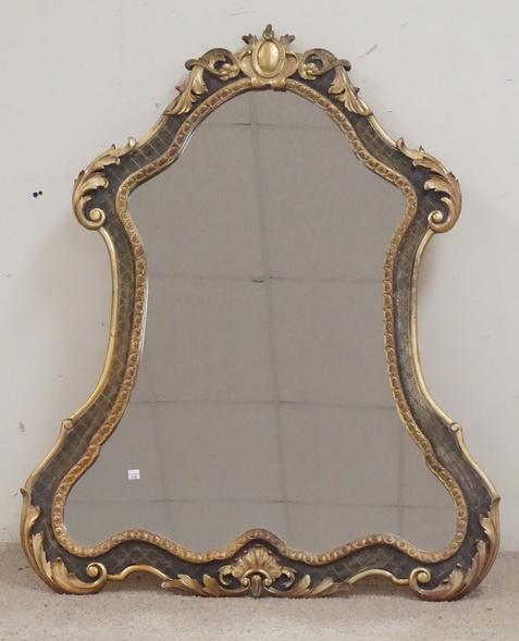 ITALIAN ROCOCO STYLE MIRROR: ITALIAN GOLD GILT ROCOCO STYLE MIRROR. 42 1/2 X 35 INCHES.