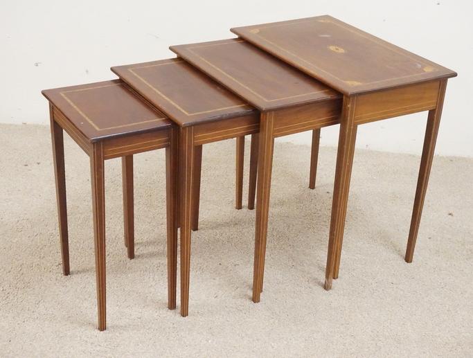 NEST OF INLAID MAHOGANY TABLES: NEST OF INLAID MAHOGANY TABLES. SOME LOSSES.