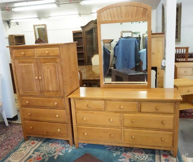 ETHAN ALLEN CHERRY BEDROOM FURNITURE: ETHAN ALLEN CHERRY BEDROOM FURNITURE. HIGH CHEST, LOW CHEST WITH MIRROR.