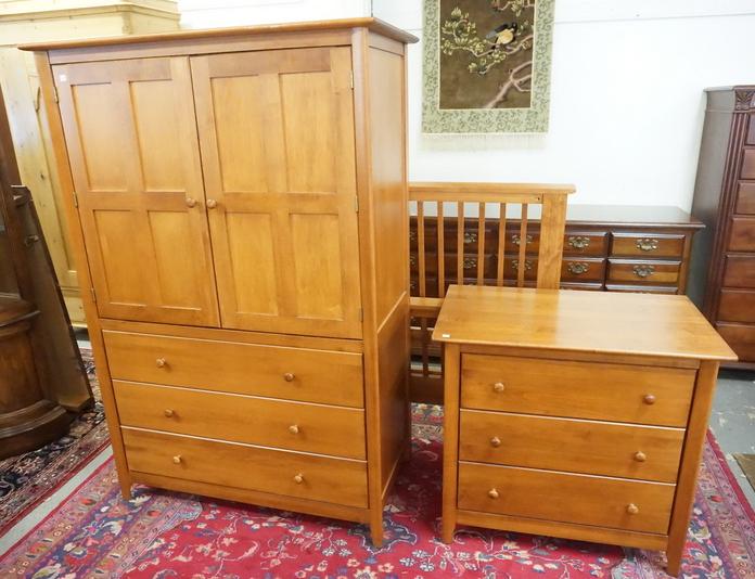 3 PC NADEAU BEDROOM SET: 3 PIECE BEDROOM SET BY NADEAU. HIGH CHEST, LOW CHEST, AND A BED (NO RAILS)