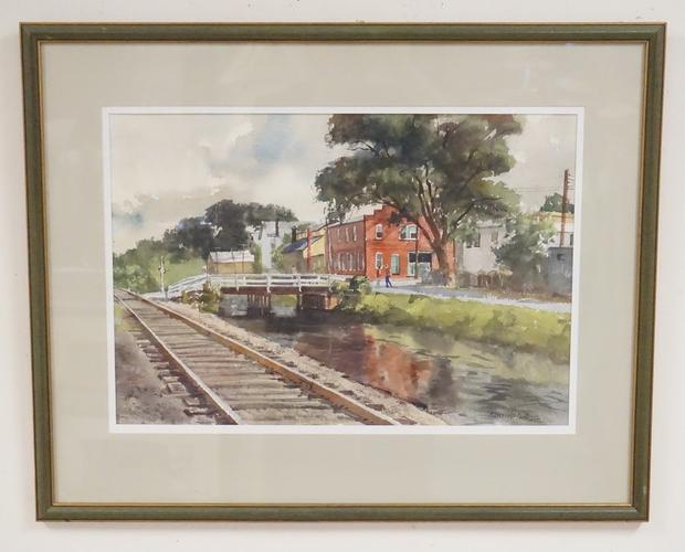 RANULPH BYE WATERCOLOR PAINTING: RANULPH BYE WATERCOLOR PAINTING TITLED *BACK OF FINKLE'S* LAMBERTVILLE NJ. SIGNED LOWER RIGHT. 20 1/4 X 14 INCH SIGHT SIZE.