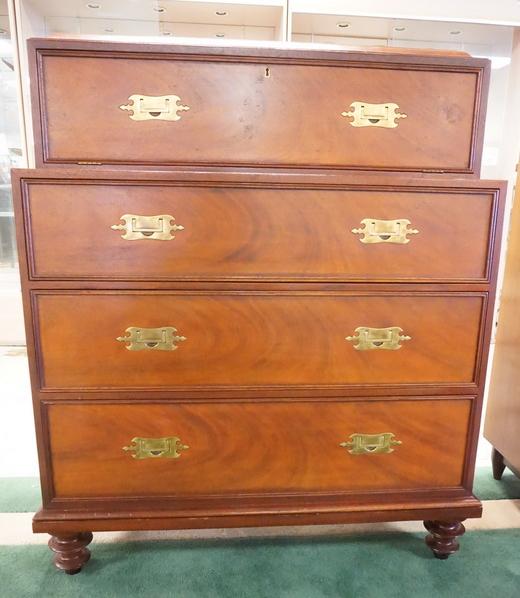 MILLING ROAD - BAKER FURNITURE BUTLERS DESK: MILLING ROAD - BAKER FURNITURE BUTLERS DESK. WEST INDIES LINE INSPIRED BY THE CABINET MAKERS OF ST CROIX BETWEEN 1750-1850. SOLID MAHOGANY WITH INSET BRASS HARDWARE. 51 INCHES HIGH. 44 INCHES WIDE.