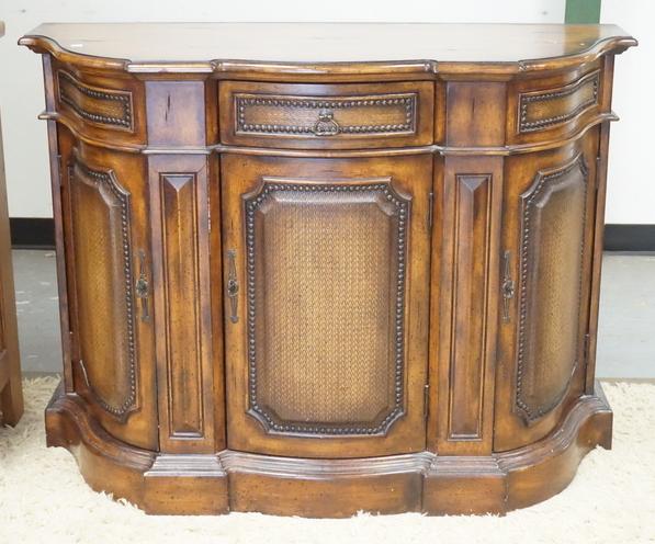 CREDENZA: CREDENZA WITH ONE DRAWER OVER 3 DOORS HAVING FAUX CANED FRONTS. 48 INCHES WIDE. 35 INCHES HIGH.
