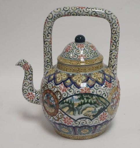 FREDERICK COOPER PORCELAIN TEAPOT: FREDERICK COOPER OVERSIZED PORCELAIN TEAPOT. 12 3/4 INCHES HIGH.