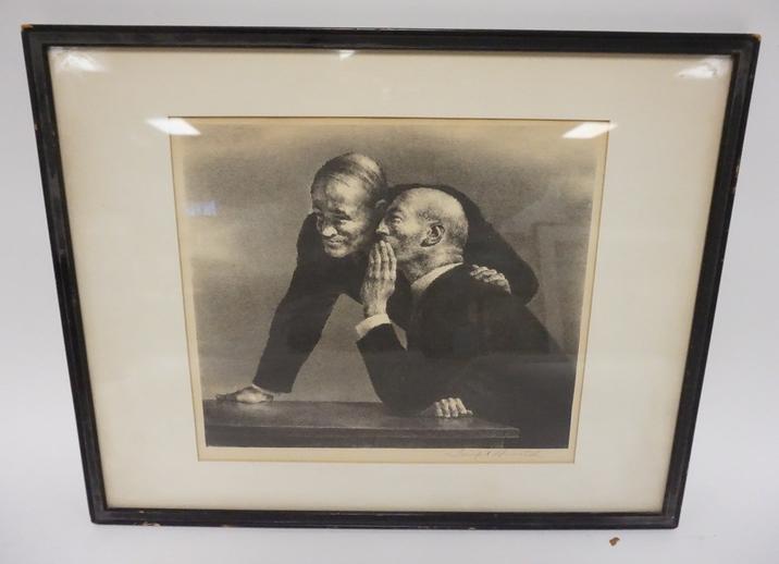 JOSEPH HIRSCH LITHOGRAPH, THE CONFIDENCE: JOSEPH HIRSCH LIMITED EDITION LITHOGRAPH TITLED THE CONFIDENCE. ASSOCIATED AMERICAN ARTISTS. PENCIL SIGNED. IMAGE 11 1/2 IN X 10 1/4 IN