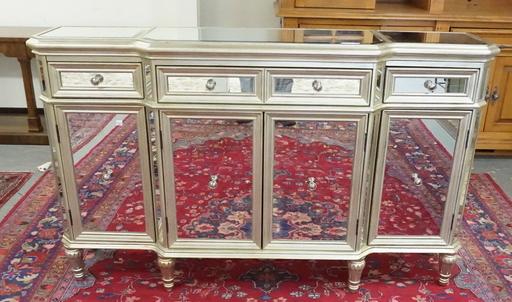 MIRROR FITTED CREDENZA: INDIVIDUAL MIRROR FITTED CREDENZA W/ SILVER FINISH