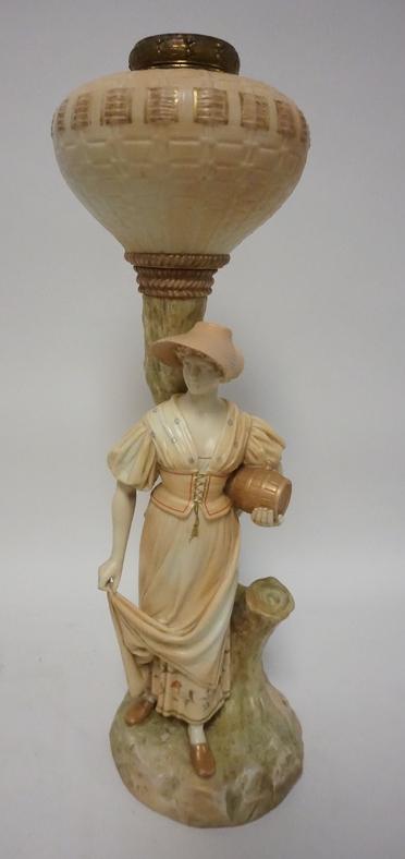 ROYEL WORCESTER PORCELAIN LAMP: ROYAL WORCESTER FIGURAL PORCELAIN LAMP BASE SIGNED HADLEY 20 IN H
