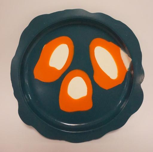 GAETANO PESCE TRAY: GAETANO PESCE MODERN DECORATED TRAY. 13 IN