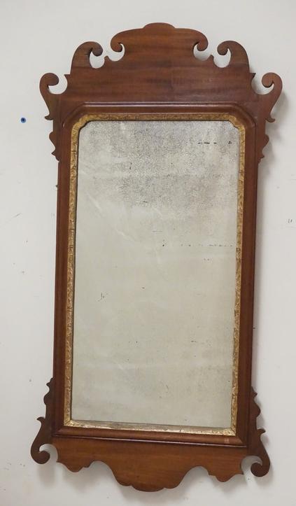 ANTIQUE CHIPPENDALE MIRROR: ANTIQUE CHIPPENDALE MIRROR, NEEDS TO BE RESILVERED OVERALL DIMENSIONS, 17 1/2 IN X 33 IN