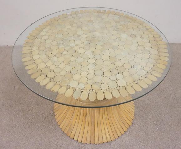 BAMBOO TABLE W/ GLASS TOP: BAMBOO TABLE W/ GLASS TOP