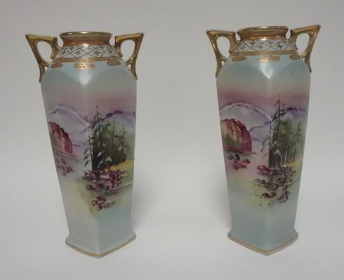 PAIR OF IMPERIAL NIPPON VASES: PAIR OF IMPERIAL NIPPON SCENIC VASES, 12 IN H