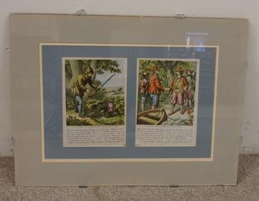 ROBINSON CRUSOE BOOK PLATES: TWO ROBINSON CRUSOE BOOKPLATES UNDER GLASS, OVERALL DIMENSIONS 24 IN X 18 1/2 IN