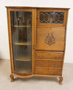 OAK SIDE BY SIDE: OAK SIDE BY SIDE WITH CURVED GLASS DOOR. SMALL DOOR IS LEADED