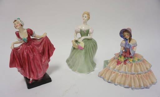 3 ROYAL DOULTON LADIES: 3 ROYAL DOULTON LADIES. DAY DREAMS, CLARISSA AND DELIGHT. TALLEST 7 1/2 IN