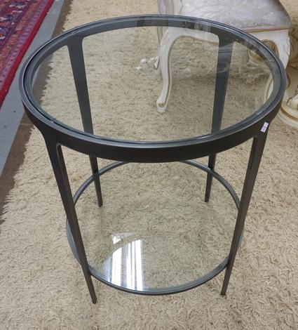 CHARLESTON FORGE ROUNDABOUT END TABLE: CHARLESTON FORGE ROUNDABOUT END TABLE IN METAL AND GLASS