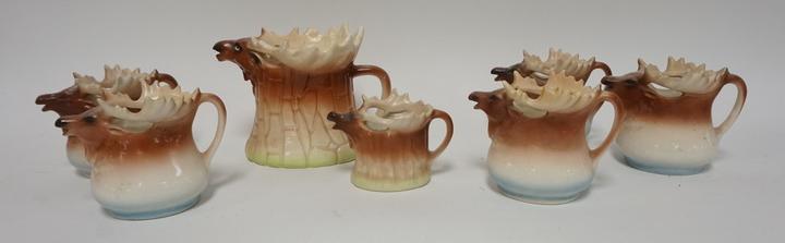 7 CZECH MOOSE CREAMERS: SEVEN MOOSE CREAMERS MARKED CZECHOSLOVAKIA, TALLEST IS 5 1/2 IN