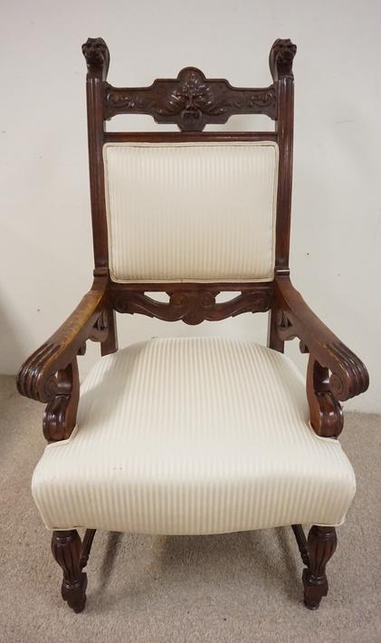 HEAVILY OAK GOTHIC CHAIR: HEAVILY CARVED OAK GOTHIC CHAIRS INCLUDING GARGOYLES & A GRIFFIN