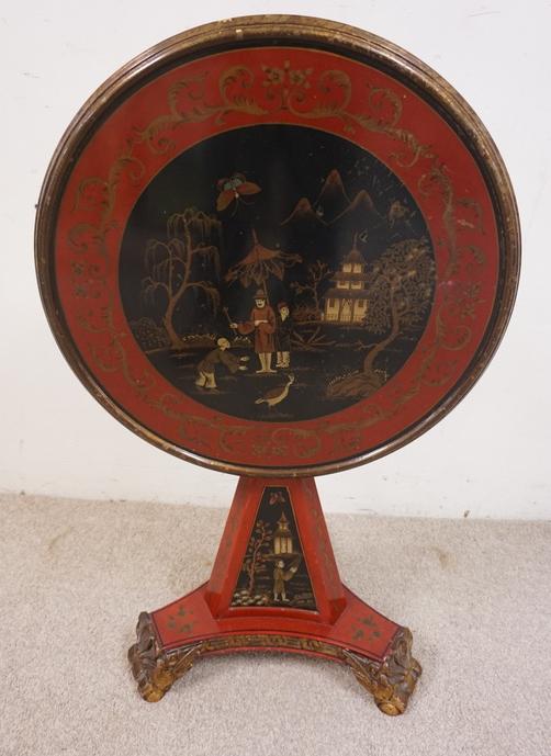 CHINOISERIE DECORATED SILK TOP TABLE: CHINOISERIE DECORATED SILK TOP TABLE