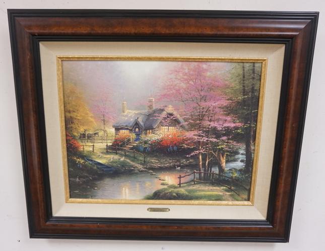 THOMAS KINKADE STUDIO PROOF ON CANVAS: THOMAS KINKADE STUDIO PROOF ON CANVAS *STEPPING STONE COTTAGE* 88 OF 95. 1996. IMAGE SIZE IS 18 IN X 24 IN. CERTIFICATE OF AUTHENTICITY