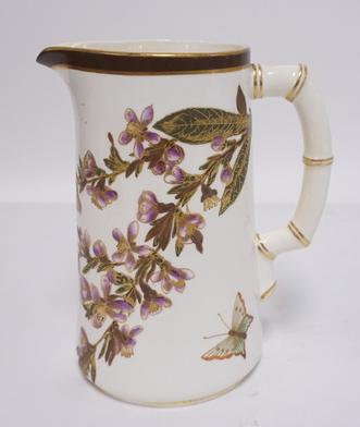 ROYAL WORCESTER HP PITCHER: ROYAL WORCESTER HAND PAINTED PITCHER W/ FLOWERS & BUTTERFLIES 7 1/2 IN H