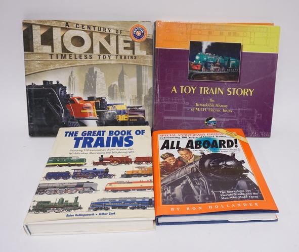 4 TRAIN & TOY TRAIN BOOKS: FOUR TRAIN & TOY TRAIN BOOKS INCLUDING A CENTURY OF LIONEL TIMELESS TOY TRAINS