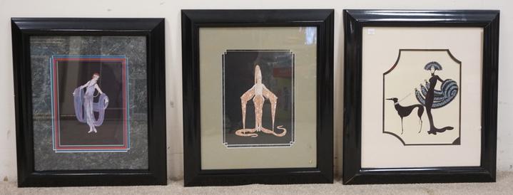 3 FRAMED ERTE STYLE PRINTS: THREE FRAMED ERTE STYLE PRINTS, ONE IS SIGNED ERTE, OVERALL DIMENSIONS OF LARGEST IS 18 1/2 X 20 3/4