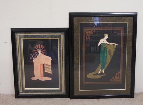 2 FRAMED ERTE STYLE PRINTS: TWO FRAMED ERTE STYLE PRINTS OVERALL DIMENSIONS OF LARGEST IS 31 1/2 IN X 42 1/2 IN