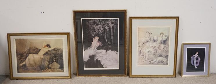 4 FRAMED PRINTS 3 ICART 1 ETRE: FOUR FRAMED PRINTS, THREE ICART & ONE ERTE, OVERALL DIMENSIONS OF LARGEST IS 21 1/4 IN X 28 1/2 IN