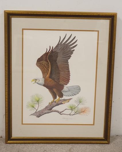 EAGLE PRINT BY ALBERT EARL GILBERT: EAGLE PRINT BY ALBERT EARL GILBERT 1976, PENCIL SIGNED, ARTIST INFO ON THE REVERSE, OVERALL DIMENSIONS 24 1/2 IN X 31 IN